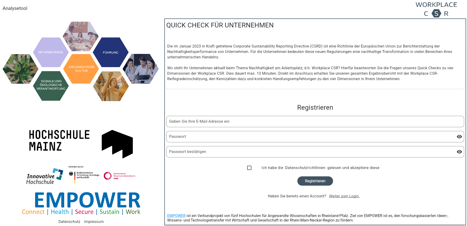 Screenshot Workplace App Startseite